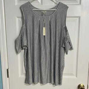 Max Studio Navy and White Cold Shoulder Blouse Size 3XL